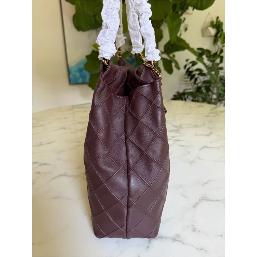 NWT Tory Burch Fleming Soft Drawstring Hobo Bag Albarossa Burgundy Leather